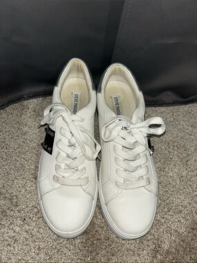 Steve Madden White Sneakers with Silver Heel Accent
